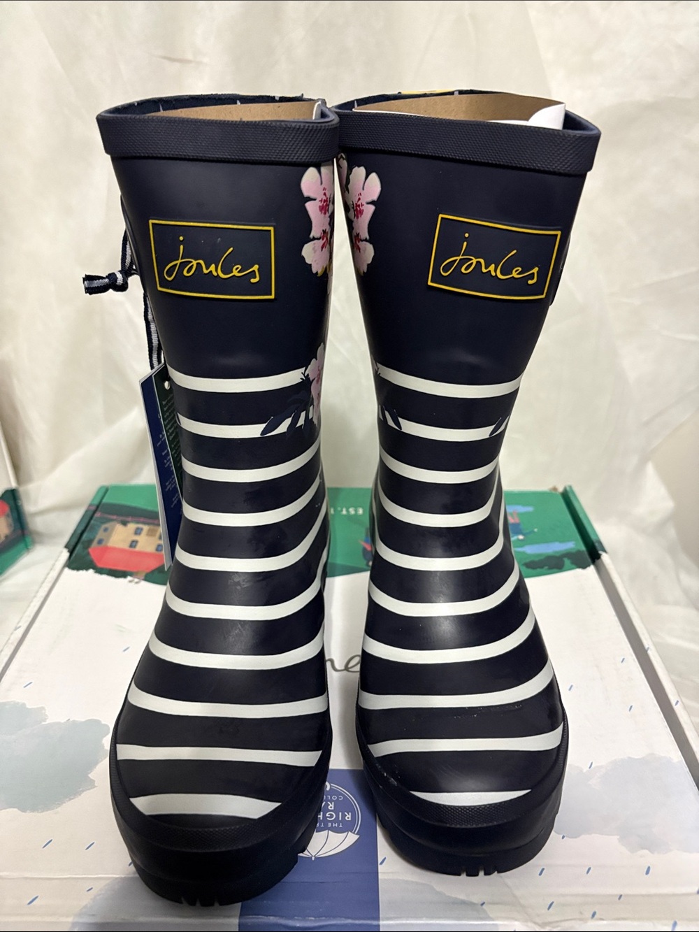 Joules Navy and White  Rain Boots size US 5 NWT